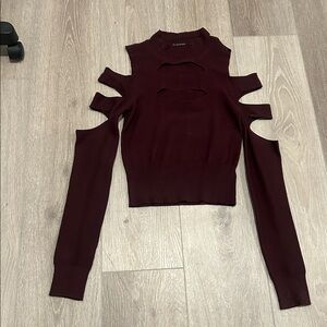 Express Maroon Cut-Out Knit Top